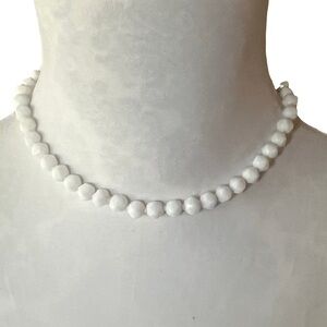 Vintage 15” Milk Glass Beaded Necklace Knotted Between each Bead